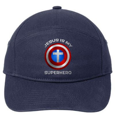 Jesus Is My Superhero Faith Shield 7-Panel Snapback Hat