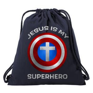 Jesus Is My Superhero Faith Shield Drawstring Bag