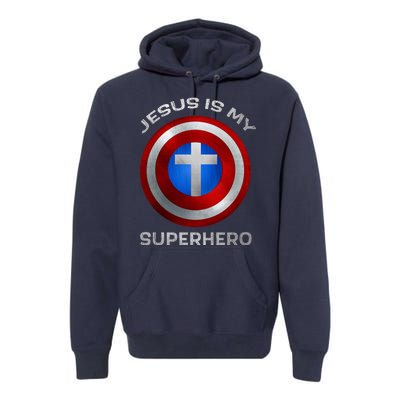 Jesus Is My Superhero Faith Shield Premium Hoodie