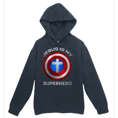 Jesus Is My Superhero Faith Shield Urban Pullover Hoodie