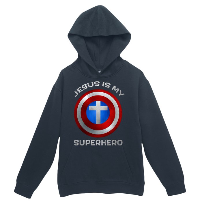 Jesus Is My Superhero Faith Shield Urban Pullover Hoodie