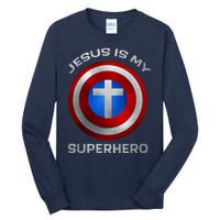 Jesus Is My Superhero Faith Shield Tall Long Sleeve T-Shirt