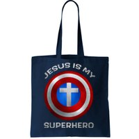 Jesus Is My Superhero Faith Shield Tote Bag