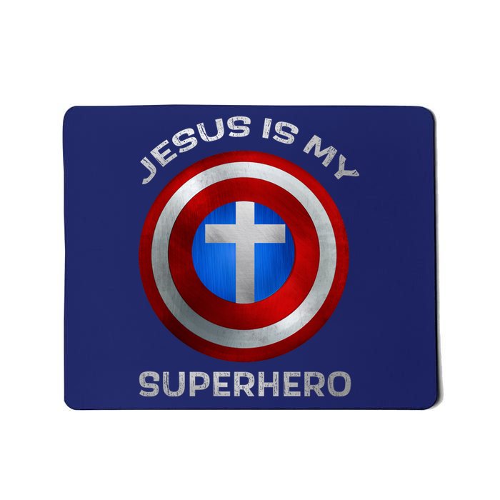 Jesus Is My Superhero Faith Shield Mousepad