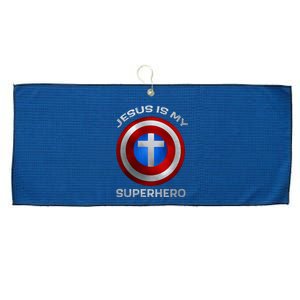 Jesus Is My Superhero Faith Shield Large Microfiber Waffle Golf Towel