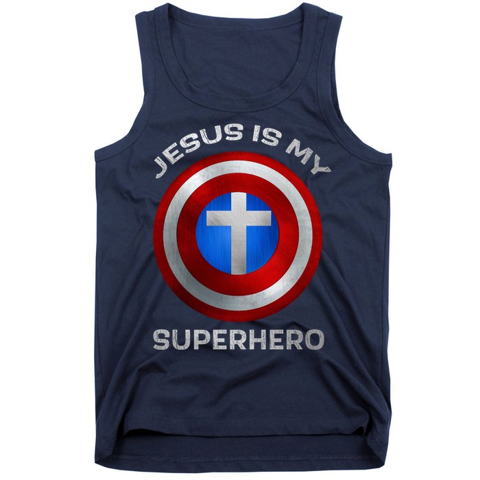 Jesus Is My Superhero Faith Shield Tank Top