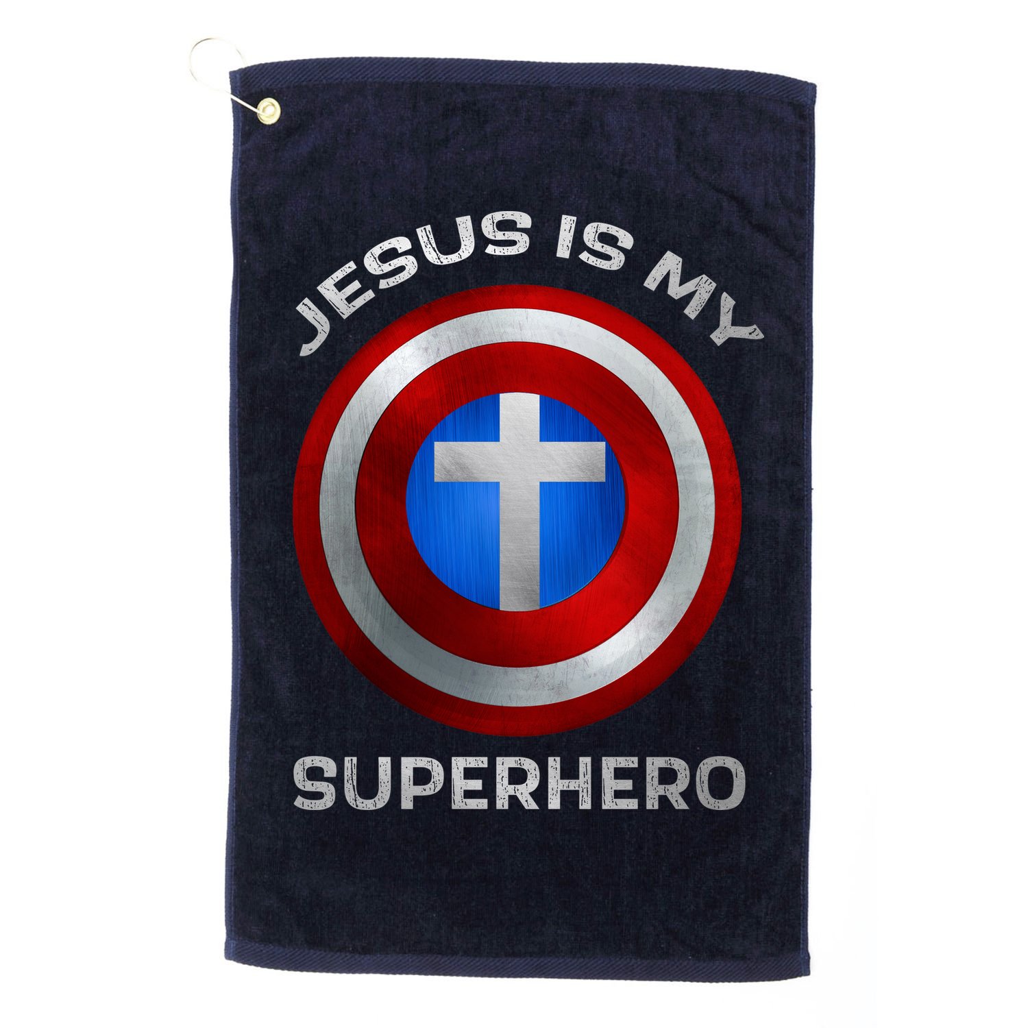 Jesus Is My Superhero Faith Shield Golf Towel