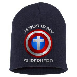 Jesus Is My Superhero Faith Shield Short Acrylic Beanie