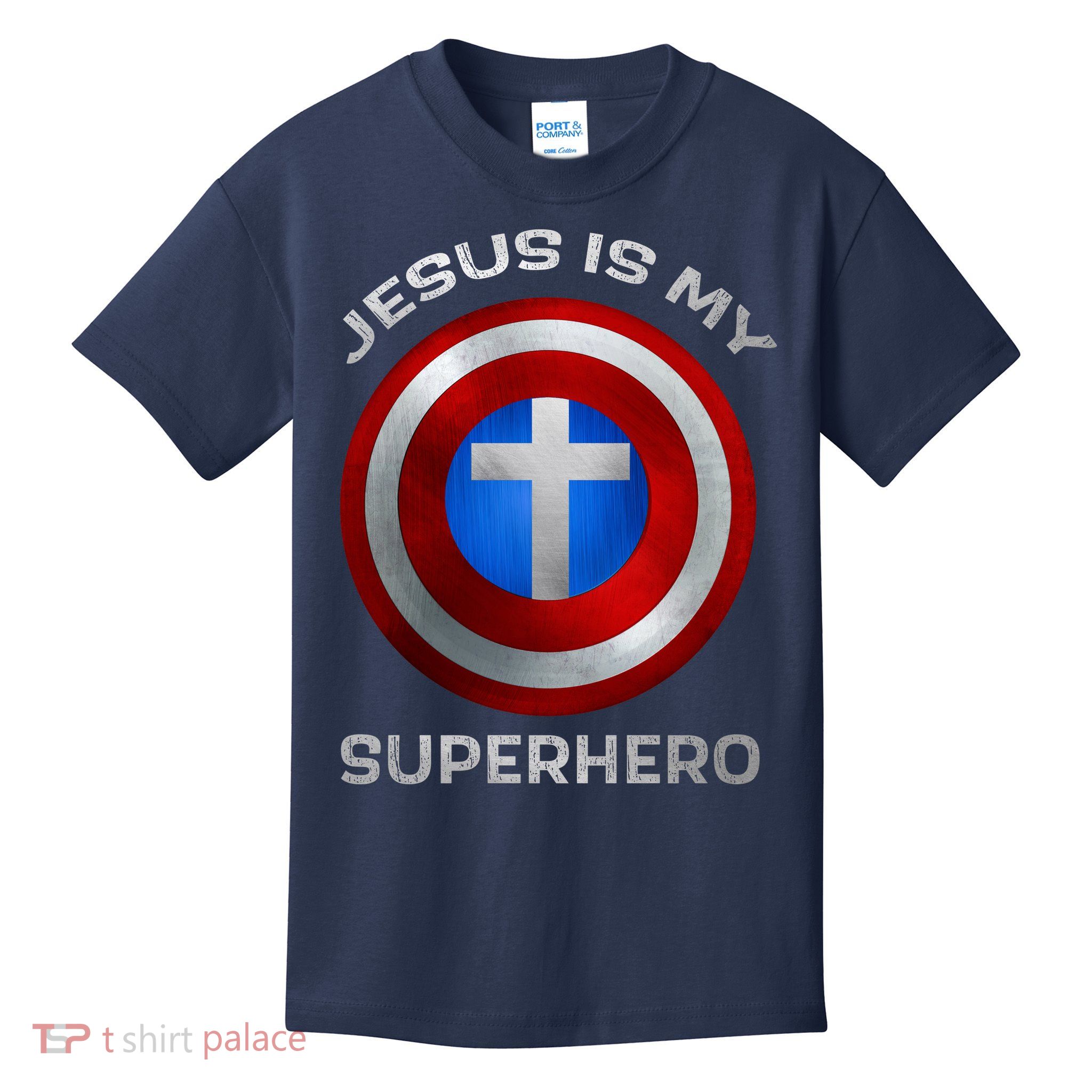 Jesus Is My Superhero Faith Shield Kids T-Shirt