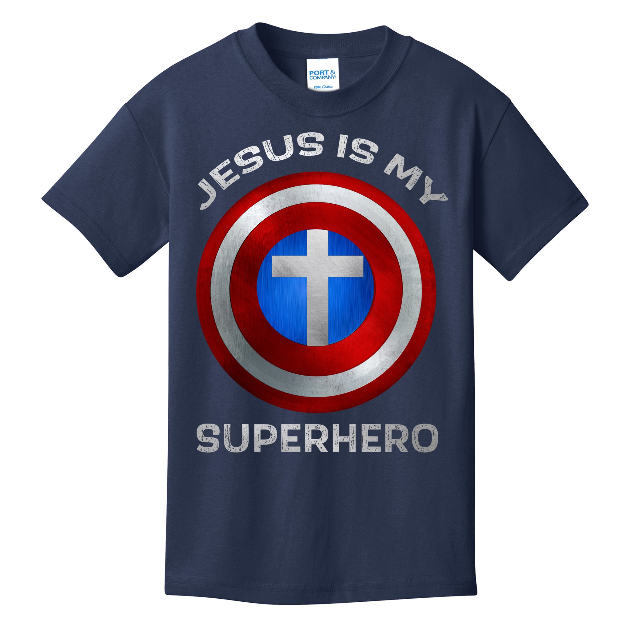 Jesus Is My Superhero Faith Shield Kids T-Shirt