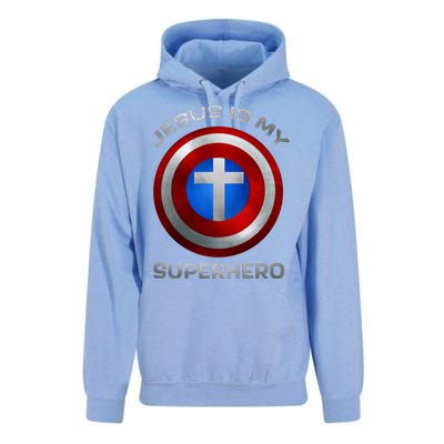 Jesus Is My Superhero Faith Shield Unisex Surf Hoodie