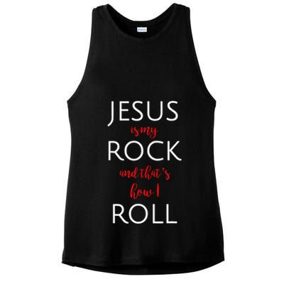 Jesus Is My Rock And Thats How I Roll. Ladies PosiCharge Tri-Blend Wicking Tank