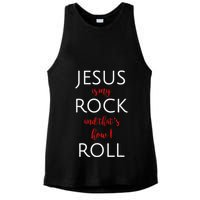 Jesus Is My Rock And Thats How I Roll. Ladies PosiCharge Tri-Blend Wicking Tank
