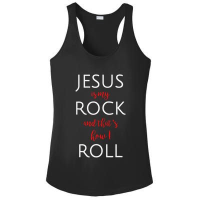Jesus Is My Rock And Thats How I Roll. Ladies PosiCharge Competitor Racerback Tank