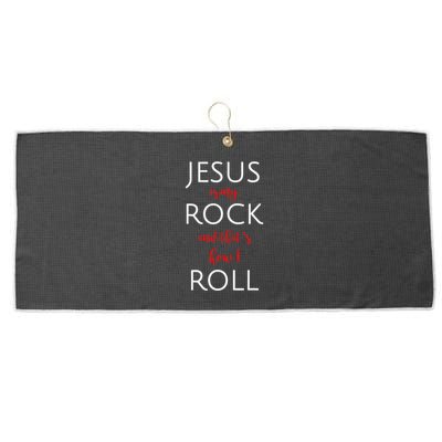 Jesus Is My Rock And Thats How I Roll. Large Microfiber Waffle Golf Towel