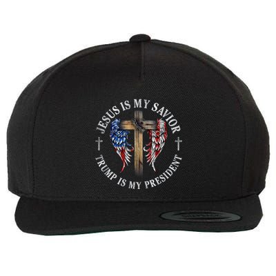 Jesus Is My Savior Trump Is My President 2024 Usa Flag Cross Wool Snapback Cap