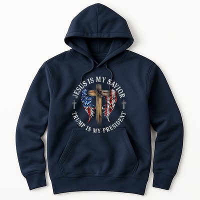 Jesus Is My Savior Trump Is My President 2024 Usa Flag Cross Hoodie