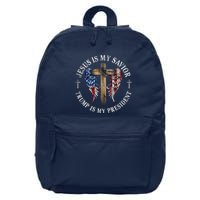 Jesus Is My Savior Trump Is My President 2024 Usa Flag Cross 16 in Basic Backpack