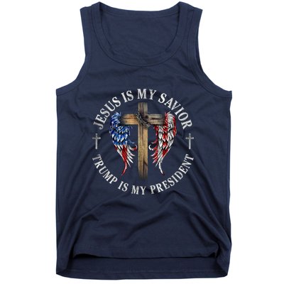 Jesus Is My Savior Trump Is My President 2024 Usa Flag Cross Tank Top