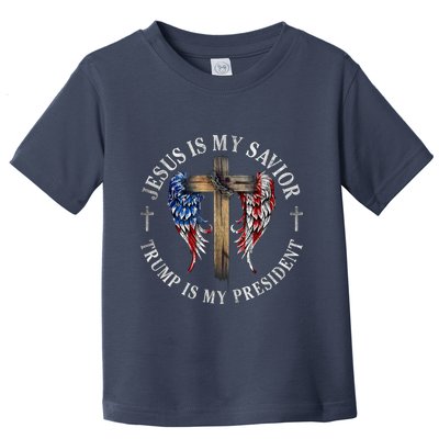 Jesus Is My Savior Trump Is My President 2024 Usa Flag Cross Toddler T-Shirt
