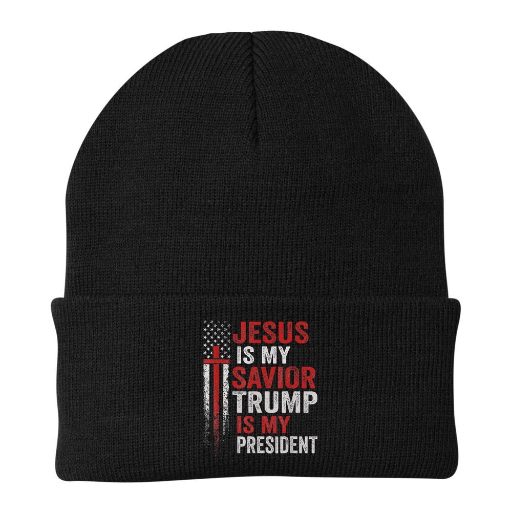 Jesus Is My Savior Trump Is My President American Flag Beanie