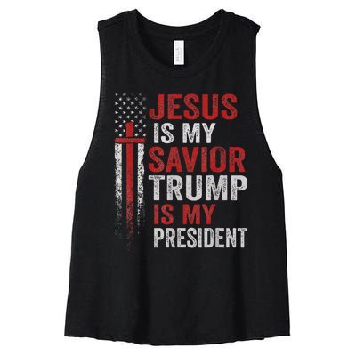 Jesus Is My Savior Trump Is My President American Flag Women's Racerback Cropped Tank