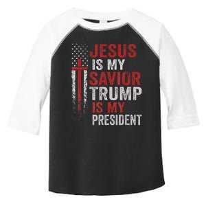 Jesus Is My Savior Trump Is My President American Flag Toddler Fine Jersey T-Shirt