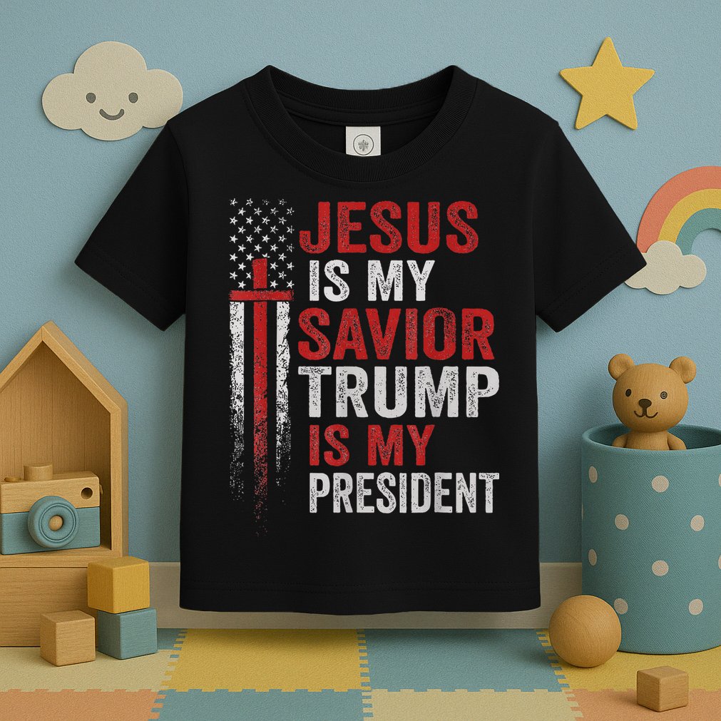 Jesus Is My Savior Trump Is My President American Flag Toddler T-Shirt