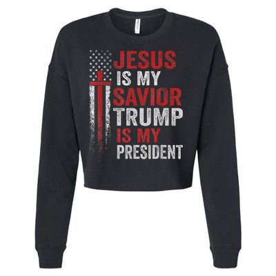 Jesus Is My Savior Trump Is My President American Flag Cropped Pullover Crew