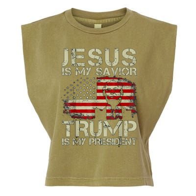 Jesus Is My Savior Trump Is My President Trump 2024 Usa Flag Garment-Dyed Women's Muscle Tee