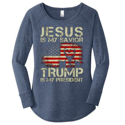 Jesus Is My Savior Trump Is My President Trump 2024 Usa Flag Women's Perfect Tri Tunic Long Sleeve Shirt