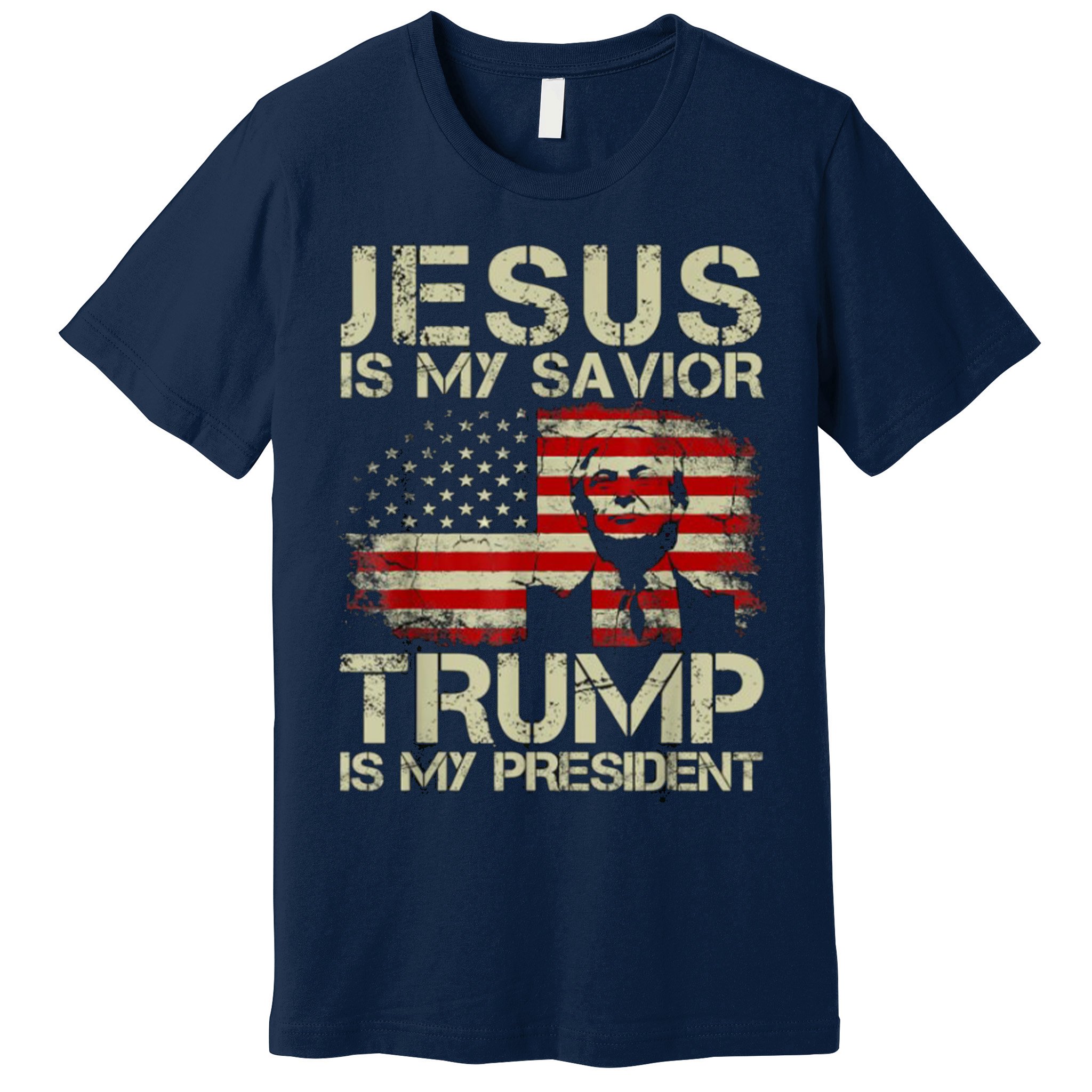 Jesus Is My Savior Trump Is My President Trump 2024 Usa Flag Premium T-Shirt