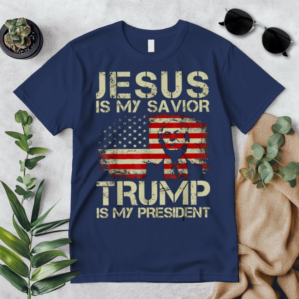 Jesus Is My Savior Trump Is My President Trump 2024 Usa Flag Premium T-Shirt