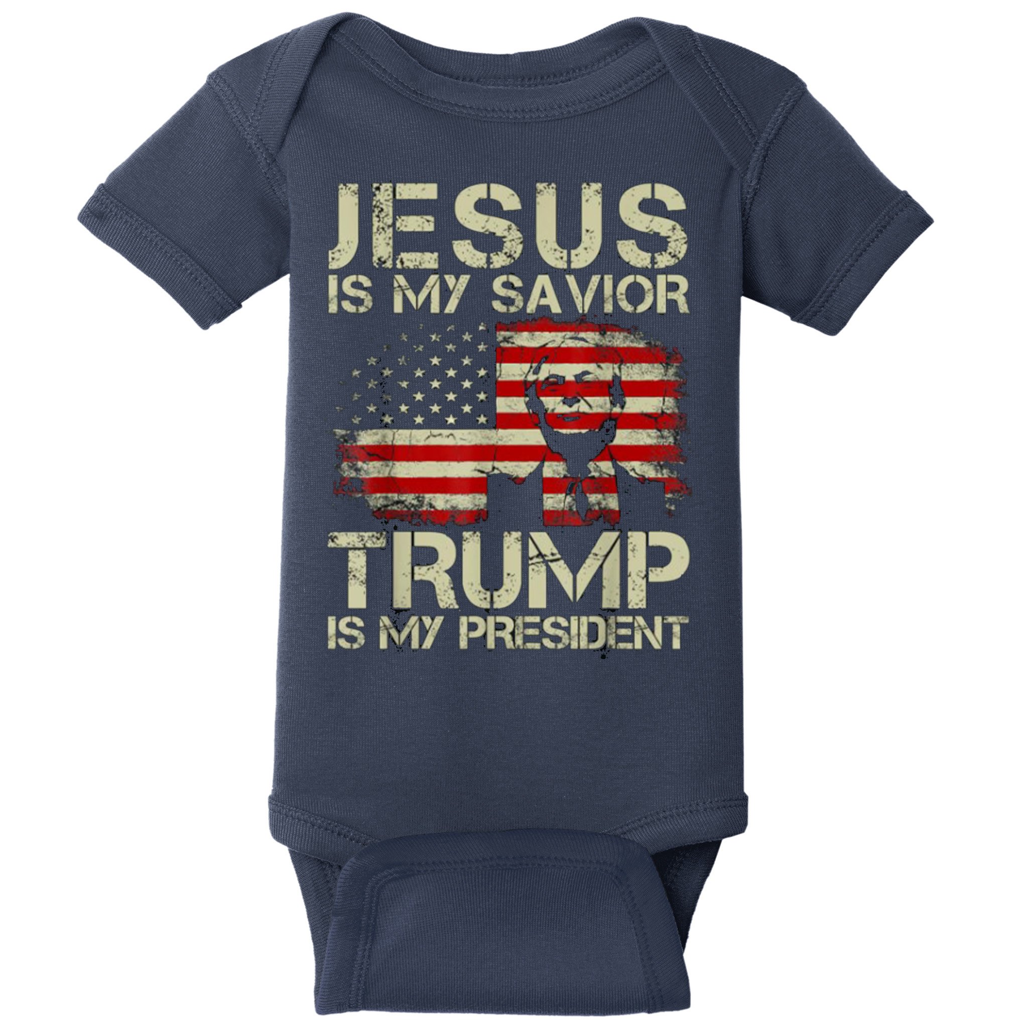 Jesus Is My Savior Trump Is My President Trump 2024 Usa Flag Baby Bodysuit