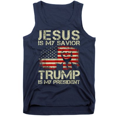Jesus Is My Savior Trump Is My President Trump 2024 Usa Flag Tank Top