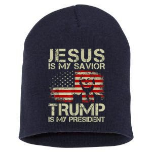 Jesus Is My Savior Trump Is My President Trump 2024 Usa Flag Short Acrylic Beanie