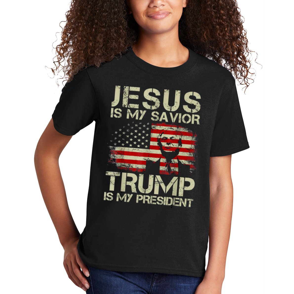 Jesus Is My Savior Trump Is My President Trump 2024 Usa Flag Kids T-Shirt