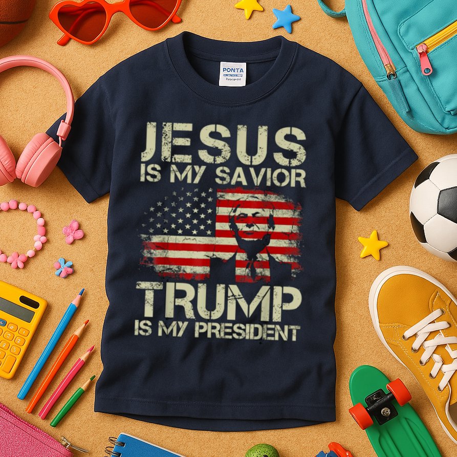 Jesus Is My Savior Trump Is My President Trump 2024 Usa Flag Kids T-Shirt