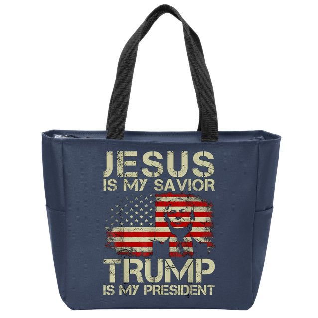 Jesus Is My Savior Trump Is My President Trump 2024 Usa Flag Zip Tote Bag