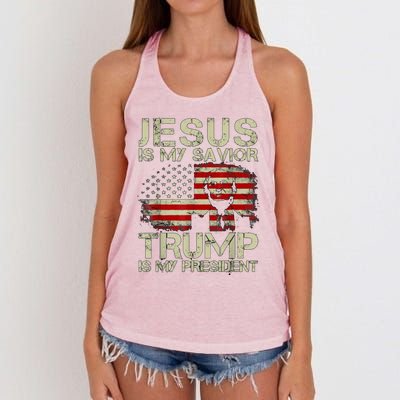 Jesus Is My Savior Trump Is My President Trump 2024 Usa Flag Women's Knotted Racerback Tank