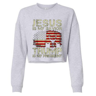 Jesus Is My Savior Trump Is My President Trump 2024 Usa Flag Cropped Pullover Crew