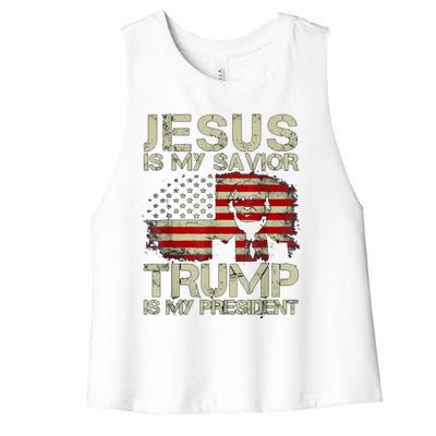 Jesus Is My Savior Trump Is My President Trump 2024 Usa Flag Women's Racerback Cropped Tank