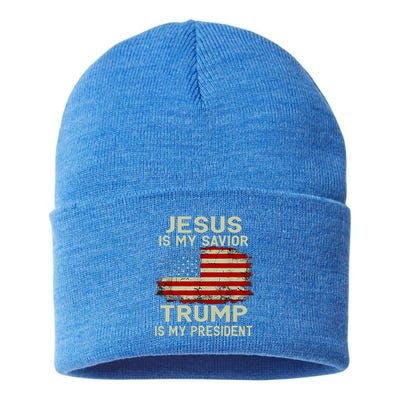 Jesus Is My Savior Trump Is My President Sustainable Knit Beanie