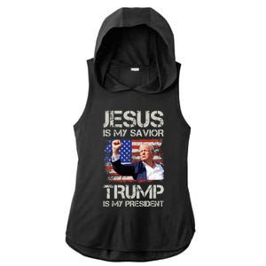 Jesus Is My Savior Trump Is My President Ladies PosiCharge Tri-Blend Wicking Draft Hoodie Tank