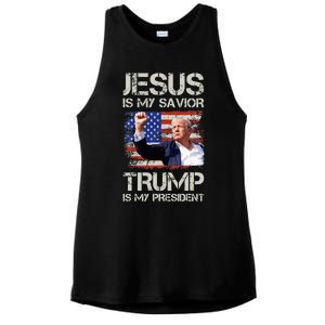 Jesus Is My Savior Trump Is My President Ladies PosiCharge Tri-Blend Wicking Tank