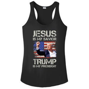 Jesus Is My Savior Trump Is My President Ladies PosiCharge Competitor Racerback Tank