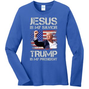 Jesus Is My Savior Trump Is My President Ladies Long Sleeve Shirt