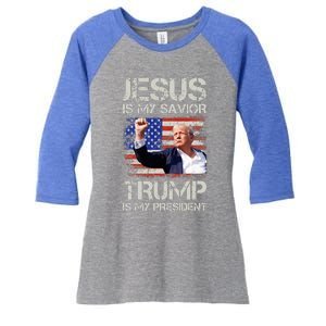 Jesus Is My Savior Trump Is My President Women's Tri-Blend 3/4-Sleeve Raglan Shirt