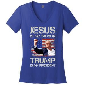 Jesus Is My Savior Trump Is My President Women's V-Neck T-Shirt