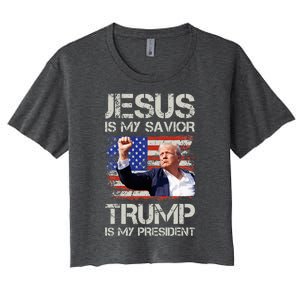 Jesus Is My Savior Trump Is My President Women's Crop Top Tee